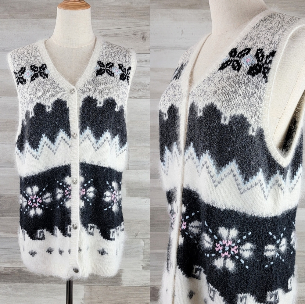 Vintage E Main Line by Eagle Eye Angora Blend Winter Sweater Vest Size Large